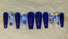 Load image into Gallery viewer, Royal Blue Gold Floral | Press on Nails
