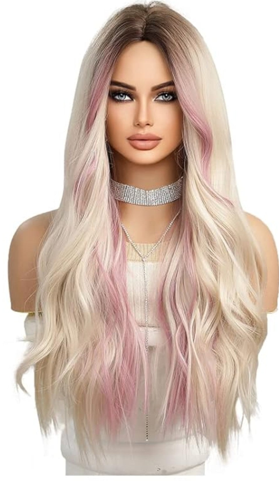Blonde Pink Highlighted Wig