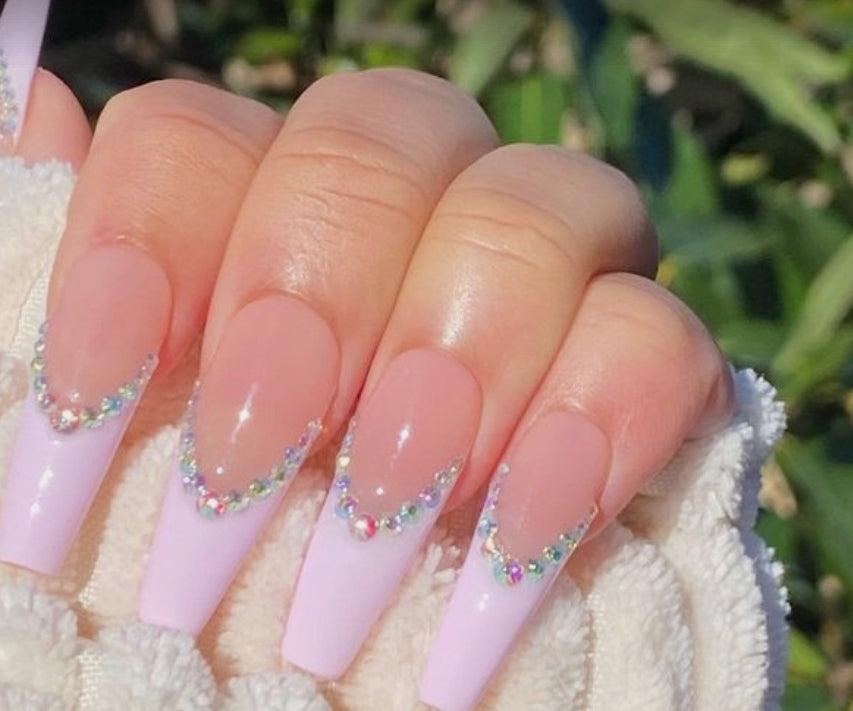 Pink French Gem Tips | Press on Nails