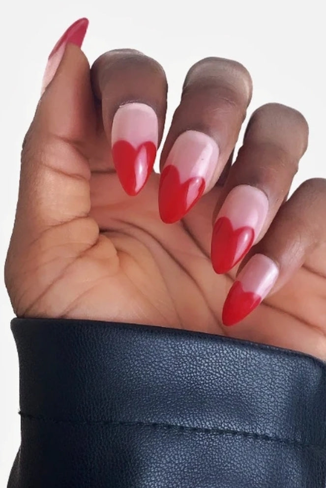 Red Tip Hearts | Press on Nails