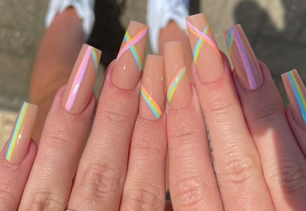 Nude Pastel Lines | Press on Nails