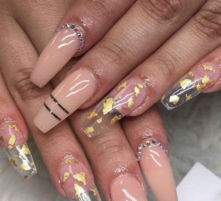 Gold Flaked Naked Gemz | Press on Nails