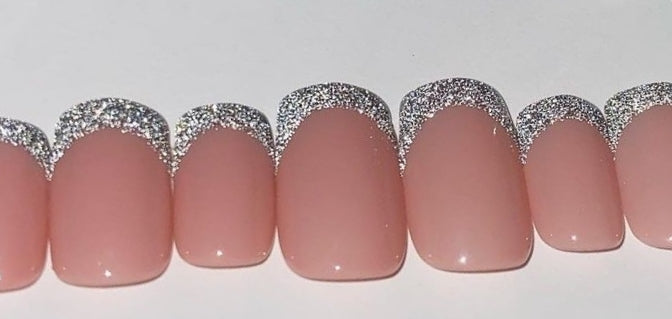 French Nude Sparkle Tips | Press on Nails