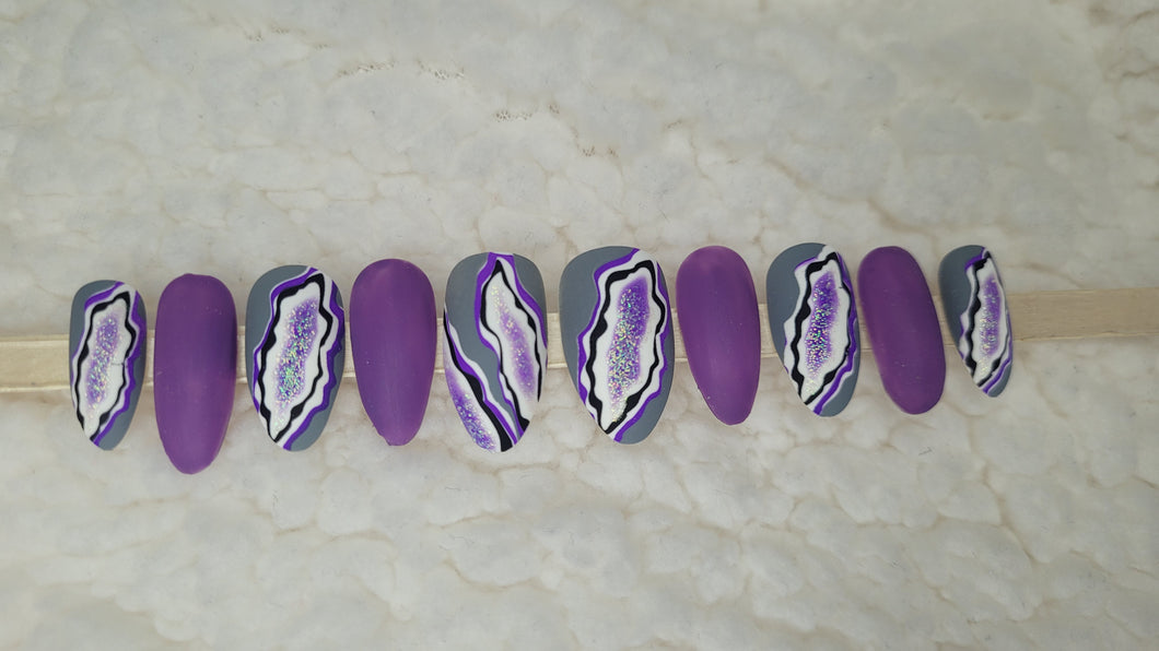 Purple Matte Geode Sparkle | Press on Nails