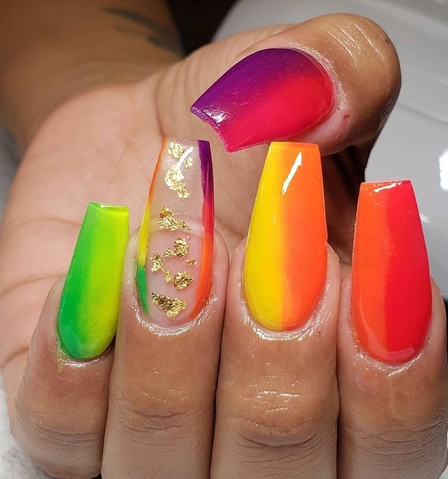 Rainbow Toned Gold Flakes | Press on Nails