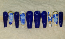 Load image into Gallery viewer, Royal Blue Gold Floral | Press on Nails
