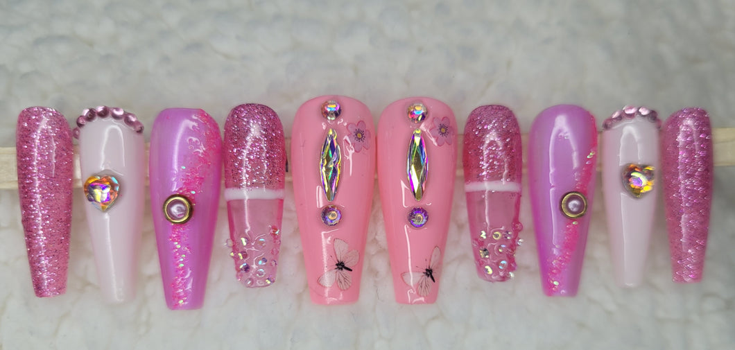 Pink Sparkle Girl | Press on Nails