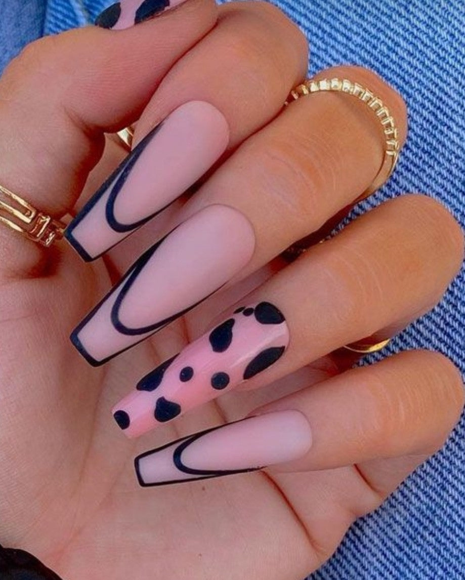 Pink Matte Cow Tips | Press on Nails