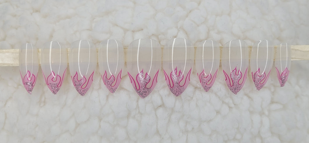 Pink Sparkle Flamez | Press on Nails