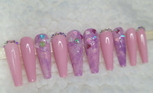 Load image into Gallery viewer, Pink Hearts Dazzle Sparkles | Press on Nails
