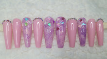 Load image into Gallery viewer, Pink Hearts Dazzle Sparkles | Press on Nails

