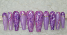 Load image into Gallery viewer, Purple Marble Gold Swirls | Press on Nails

