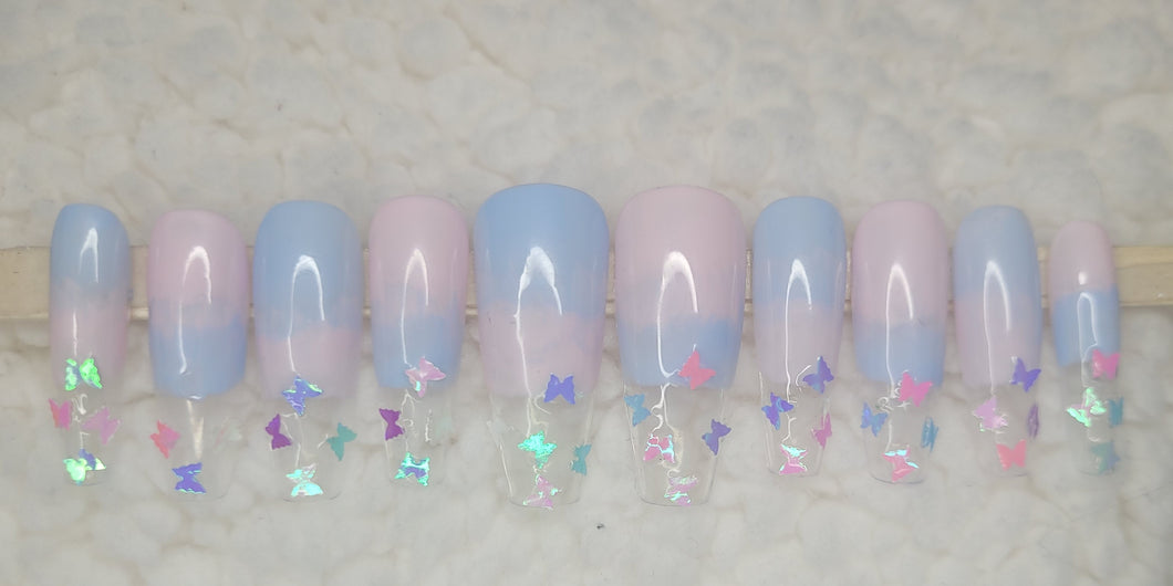 Cotton Candy Butterfly Skiez | Press on Nails