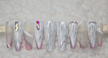 Load image into Gallery viewer, White Marbled Pink Sparkle Gemz | Press on Nails

