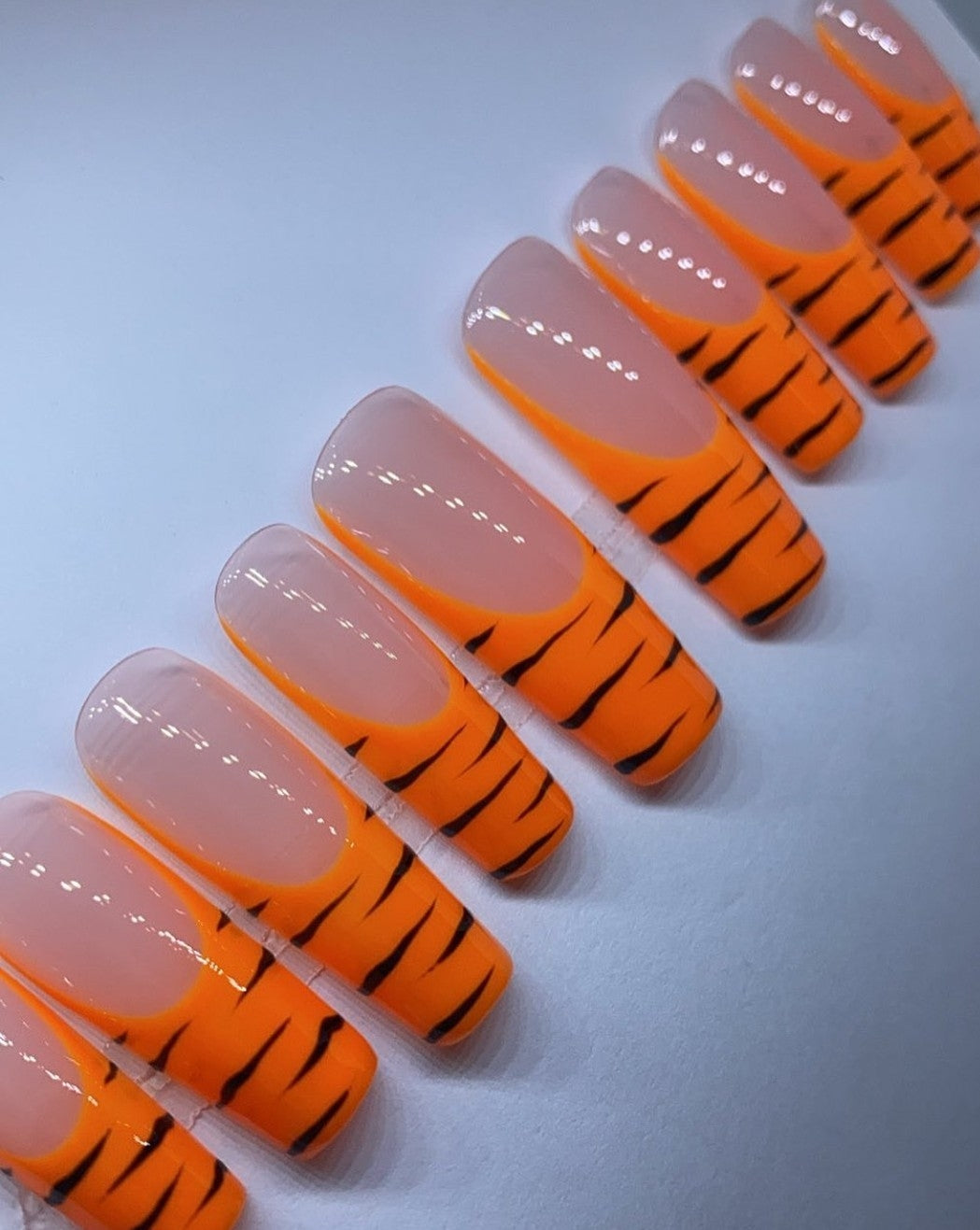 Orange Tiger Striped  | Press on Nails