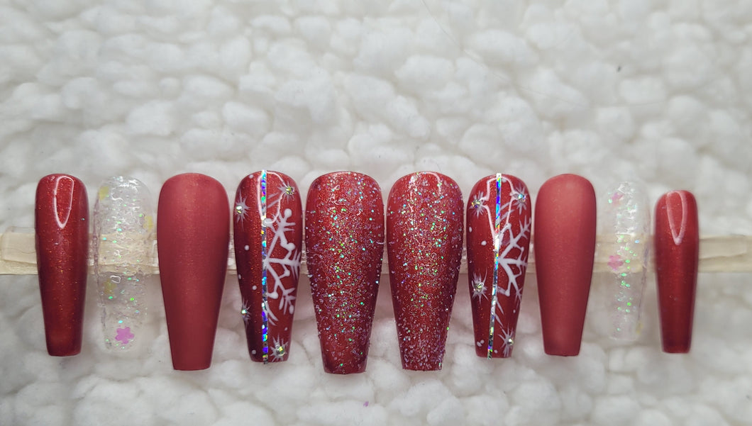 Christmas Red Sparkle Flake | Press on Nails