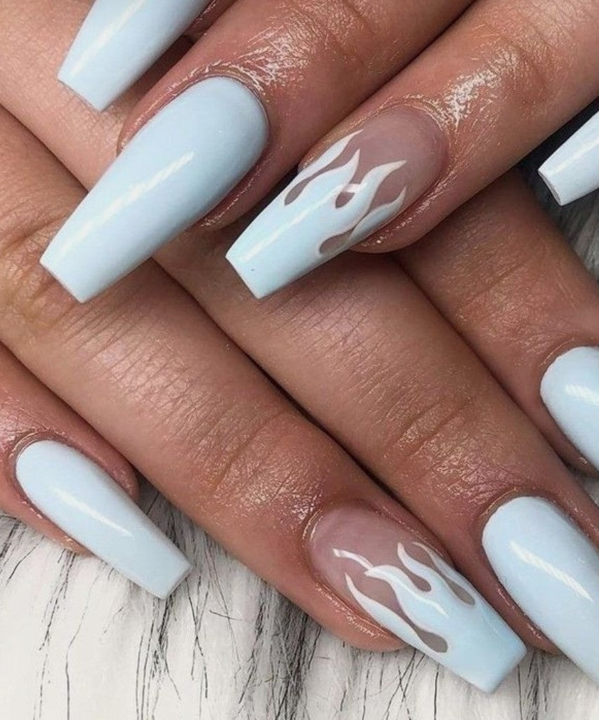 White On White Flamez | Press on Nails