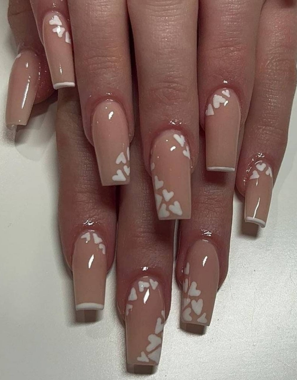 Nude N lil Hearts | Press on Nails