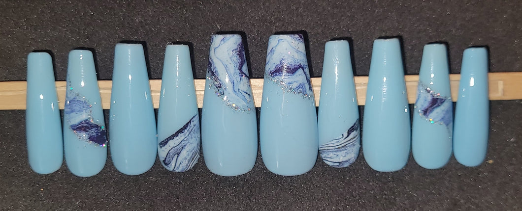 Baby Blue Marble | Press on Nails